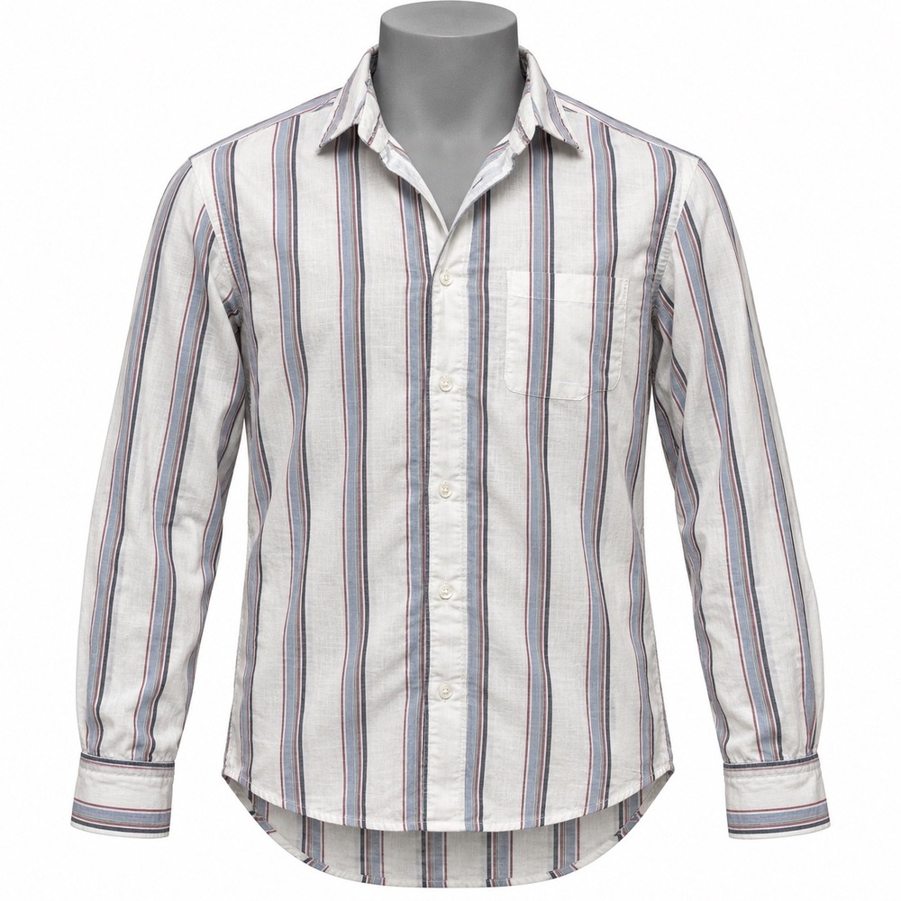 Grayson Mens Striped Long Sleeve Button Down Shirt White Blue Red Size 02